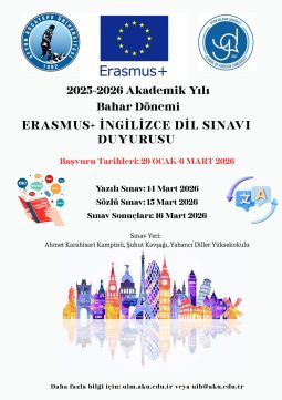 2025-2026 Akademik Yılı Bahar Dönemi Erasmus+ İngilizce Dil Sınavı Duyurusu