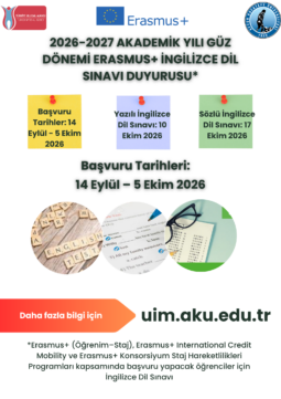 2026-2027 Akademik Yılı Güz Dönemi Erasmus+ İngilizce Dil Sınavı Duyurusu