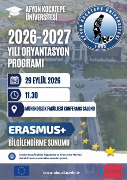 Erasmus+ Öğrenci Bilgilendirme Toplantısı, 29 Eylül saat 11:30’da Mühendislik Fakültesi Konferans Salonu’nda Yapılacaktır.